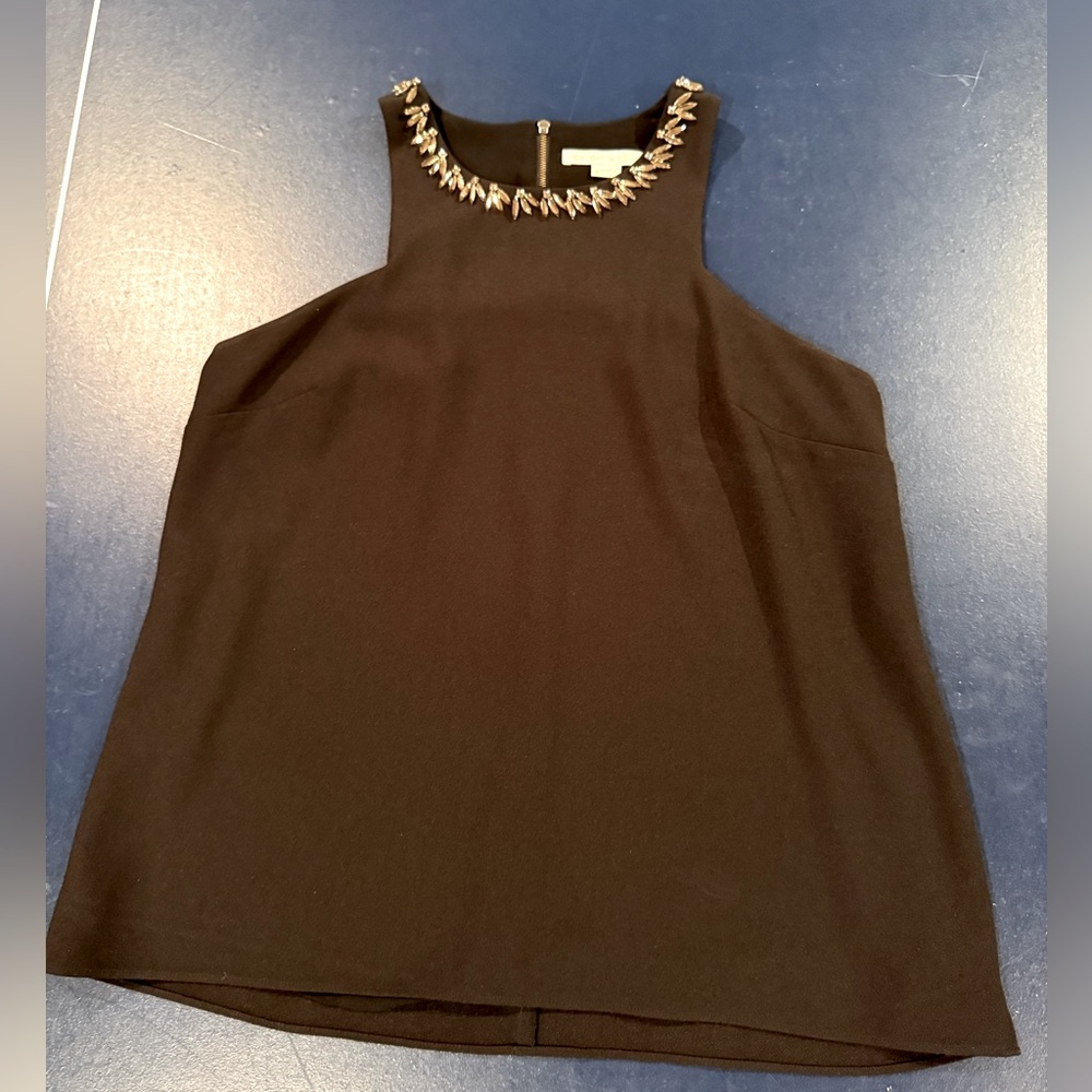 Cooper & Ella Black Sleeveless Tank Blouse w/Embellished Crystal Neckline
